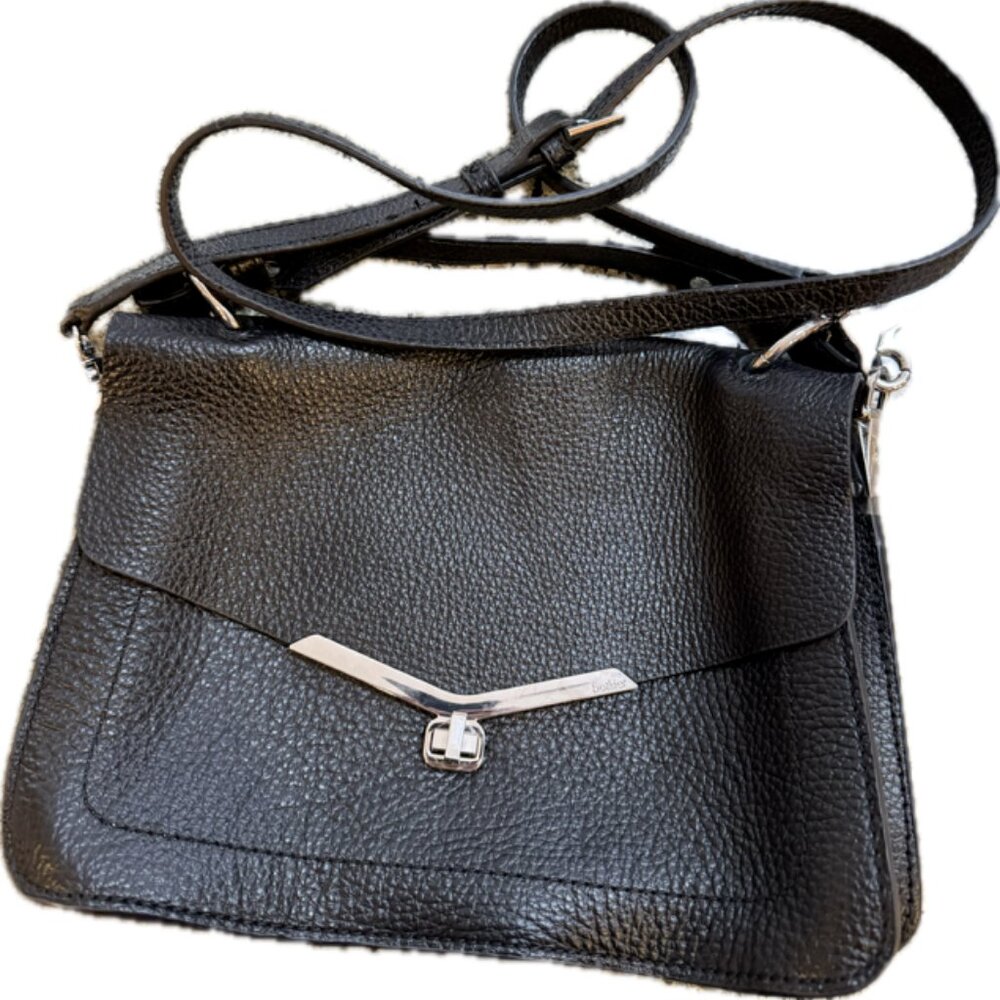 Women's genuine pebbledl Blk leather Botkier cross body bag with envelope clasp